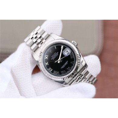 Designer Replica Rolex DateJust 36mm 116234 Black Dial Roman Markers 904L Bracelet WJ01226