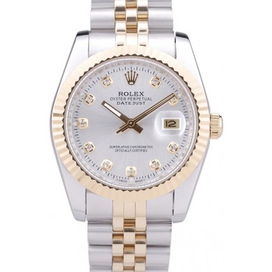 Rolex Datejust Silver Dial Diamonds Ribbed Bezel 7454