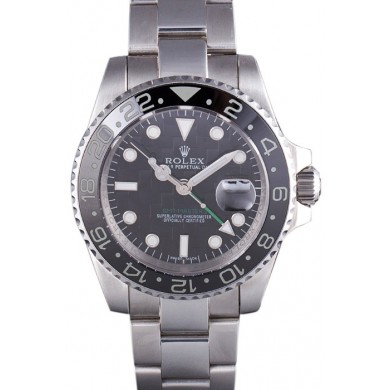 Rolex GMT Stainless Steel Bracelet with Black Enamel Bezel and Black Dial 621571