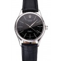 Fake Swiss Rolex Cellini Black Dial Steel Case Black Leather Strap