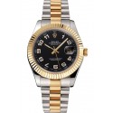 Fake Swiss Rolex Datejust Black Dial Gold Bezel Stainless Steel Case Two Tone Bracelet