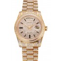 Hot Fake Swiss Rolex Day Date Yellow Gold Full Diamond Pave