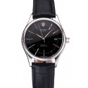 Hot Swiss Rolex Cellini Date Black Dial Stainless Steel Case Black Leather Strap