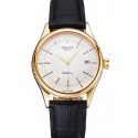 Knockoff Swiss Rolex Cellini Date White Dial Gold Case Black Leather Strap
