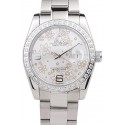 Knockoff Top Rolex Datejust Polished Stainless Steel Silver Flowers Dial Diamond Plated 98081