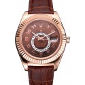 Quality Rolex Sky Dweller Brown Dial Rose Gold Case Brown Leather Strap