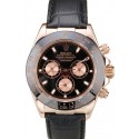 Replica Rolex Daytona Rose Gold Case Black Dial Black Leather Strap