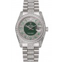 Replica Swiss Rolex Day-Date Diamond Pave Green Dial Diamond And Stainless Steel Bracelet 1453952