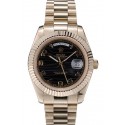 Rolex Swiss DayDate Gold Stainless Steel Ribbed Bezel Black Dial 41998