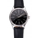 Swiss Rolex Cellini Black Dial Roman Numerals Stainless Steel Case Black Leather Strap