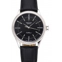 Swiss Rolex Cellini Time Silver Case Black Dial Black Leather Bracelet 622654