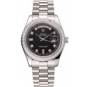 Swiss Rolex Day-Date Black Dial Diamond Case Diamond Numerals Stainless Steel Bracelet 1453966