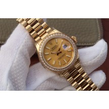 Cheap Copy Rolex DateJust 31mm Diamonds Bezel Case Gold Dial WJ00039