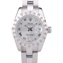 Fake 1:1 Rolex Datejust Polished Silver Diamonds Bezel Silver Dial 7474