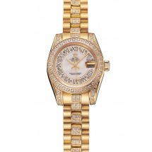 Imitation Swiss Rolex DayJust Diamond Pave White Dial Gold Diamond Bracelet 1453957