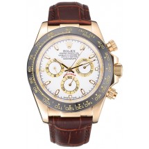 Rolex Cosmograph Daytona Gold Case White Dial Brown Leather Bracelet 622633