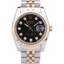 Rolex Datejust Black Dial Diamonds Ribbed Bezel 7453