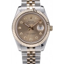 Rolex DateJust Gold Stainless Steel Ribbed Bezel Goldish Dial 41978