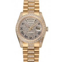 Swiss Rolex Day-Date Diamond Pave Dial Gold Diamond Bracelet 1453956