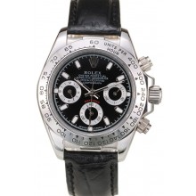 1:1 Rolex Daytona Lady Stainless Steel Case Black Dial Black Leather Strap Tachymeter