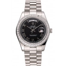 1:1 Swiss Rolex Day-Date Black Dial Diamond Case Stainless Steel Bracelet 1453964