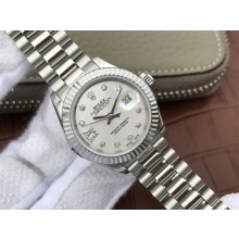 Hot Imitation Rolex DateJust 28mm Fluted Bezel White Dial Diamonds Rome Markers Bracelet WJ00042