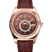 Quality Rolex Sky Dweller Brown Dial Rose Gold Case Brown Leather Strap
