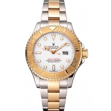 Replica Rolex Yacht-Master White Dial Gold Bezel Stainless Steel Case Two Tone Bracelet