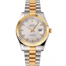 Replica Swiss Rolex Datejust White Dial Gold Bezel Stainless Steel Case Two Tone Bracelet