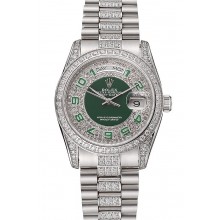 Replica Swiss Rolex Day-Date Diamond Pave Green Dial Diamond And Stainless Steel Bracelet 1453952