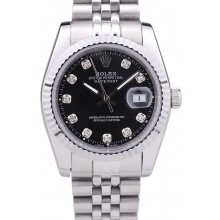 Rolex Datejust Black Dial Diamonds Ribbed Bezel 7458