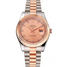 Swiss Rolex Datejust Rose Gold Dial And Bezel Stainless Steel Case Two Tone Bracelet