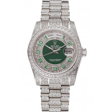 Swiss Rolex Day-Date Diamond Pave Green Dial Diamond Bracelet 1453951