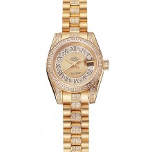 Swiss Rolex DayJust Diamond Pave Gold Dial Gold Diamond Bracelet 1453953