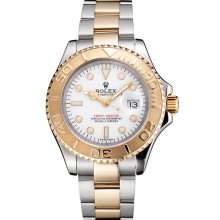 Swiss Rolex Yacht-Master White Dial Gold Bezel Stainless Steel Case Two Tone Bracelet