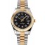 Fake Swiss Rolex Datejust Black Dial Gold Bezel Stainless Steel Case Two Tone Bracelet