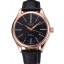 Replica Rolex Cellini Black Dial Pink Gold Case Black Leather Strap 622842