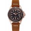 Replica Rolex Yacht Master Black Dial Rose Gold Case Brown Leather Bracelet 1453861