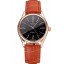 Replica Swiss Rolex Cellini Black Dial Roman Numerals Rose Gold Case Light Brown Leather Strap