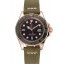 Rolex Yacht Master Black Dial Green Bezel Rose Gold Case Green Leather Bracelet 1453862