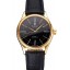 Swiss Rolex Cellini Black Dial Roman Numerals Gold Case Black Leather Strap