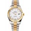 Swiss Rolex Datejust White Dial Diamond Hour Marks Gold Bezel Stainless Steel Case Two Tone Bracelet