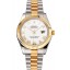 Swiss Rolex Datejust White Dial Roman Numerals Gold Bezel Stainless Steel Case Two Tone Bracelet