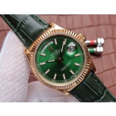 High Quality Fake Rolex Day-Date 118138 Green Dial Green Leather Strap Rolex WJ00410