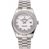 High Quality Fake Swiss Rolex Day-Date White Dial Diamond Case Stainless Steel Bracelet 1453967