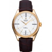 Imitation Rolex Cellini White Dial Gold Case Brown Leather Strap 622833