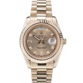 Knockoff Rolex Swiss DayDate Gold Stainless Steel Ribbed Bezel Gold Dial 41997