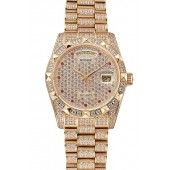 Knockoff Swiss Rolex Day-Date Red Diamond Pave Dial Diamond Bracelet 1453961