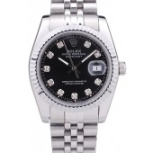 Rolex Datejust Black Dial Diamonds Ribbed Bezel 7458