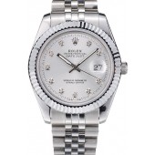 Rolex DateJust Stainless Steel Ribbed Bezel Silver Dial 41977